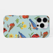 Coque iPhone 16 Pro Oiseaux et fleurs en pixels (Verso Horizontal)