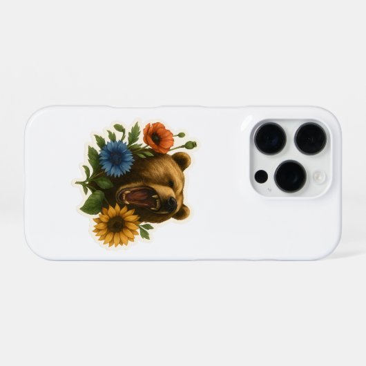 Coque iPhone 16 Pro Ours aux fleurs (Verso Horizontal)