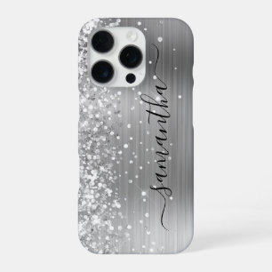 Coque iPhone 16 Pro Pailleté Argent Métallisé Signature Féminin