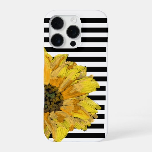 Coque iPhone 16 Pro Painted Yellow Sunflower on Black Stripes (Verso)