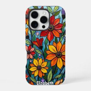 Coque iPhone 16 Pro Palette Joyeux Fleurs de Verre Peint