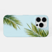 Coque iPhone 16 Pro Palmier Tropical Vert sur Fond Bleu Clair (Verso Horizontal)