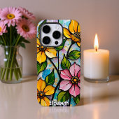 Coque iPhone 16 Pro Panneau de fleurs en verre coloré vibrant