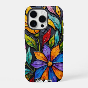 Coque iPhone 16 Pro Panneau Fenêtre en verre à collier floral