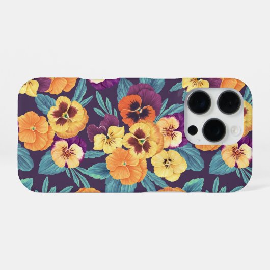 Coque iPhone 16 Pro Pansies sur violet de prune (Verso Horizontal)