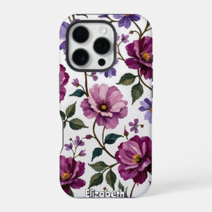 Coque iPhone 16 Pro Papier peint Roses et Fleurs Violettes