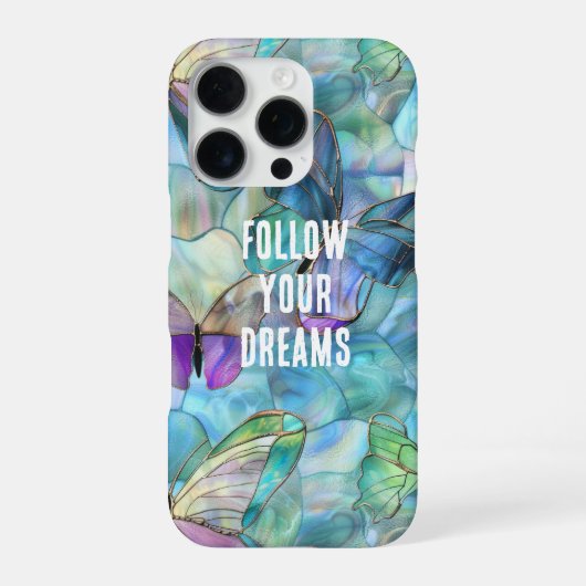Coque iPhone 16 Pro Papillons bleu turquoise violet (Verso)