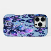 Coque iPhone 16 Pro Papillons de scintillement cosmique bleu (Verso Horizontal)