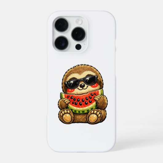 Coque iPhone 16 Pro Paresseux mignon avec pastèque (Verso)