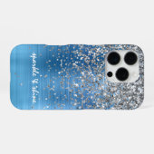 Coque iPhone 16 Pro Parties scintillant d'étincelle en argent bleu per (Verso Horizontal)