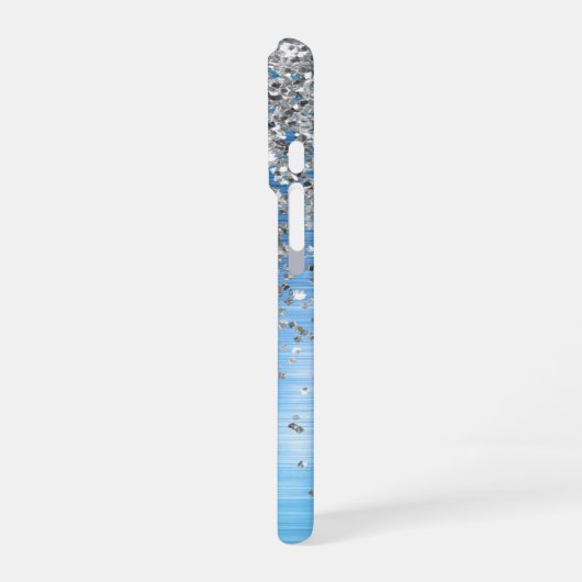Coque iPhone 16 Pro Parties scintillant d'étincelle en argent bleu per (Côté gauche)