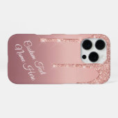 Coque iPhone 16 Pro Parties scintillant rose Gold Blush Votre Nom coqu (Verso Horizontal)