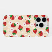 Coque iPhone 16 Pro Pattern featuring strawberries and white flowers (Verso Horizontal)