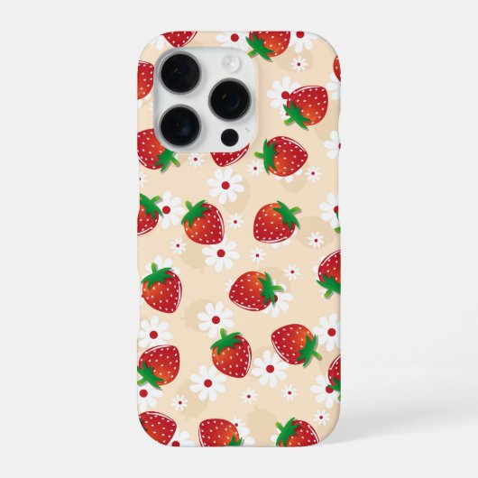 Coque iPhone 16 Pro Pattern featuring strawberries and white flowers (Verso)