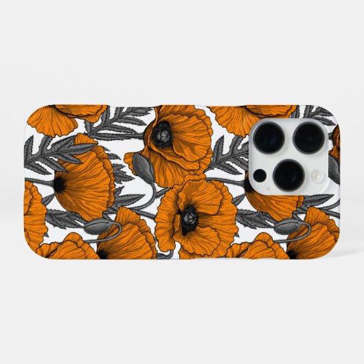 Coque iPhone 16 Pro Pavot orange sur blanc (Verso Horizontal)