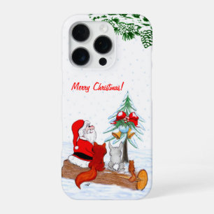 Coque iPhone 16 Pro Père Noël avec Renard de lapin et écureuil