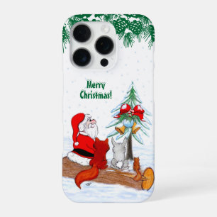 Coque iPhone 16 Pro Père Noël avec Renard de lapin et écureuil