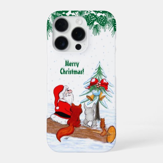 Coque iPhone 16 Pro Père Noël avec Renard de lapin et écureuil (Verso)