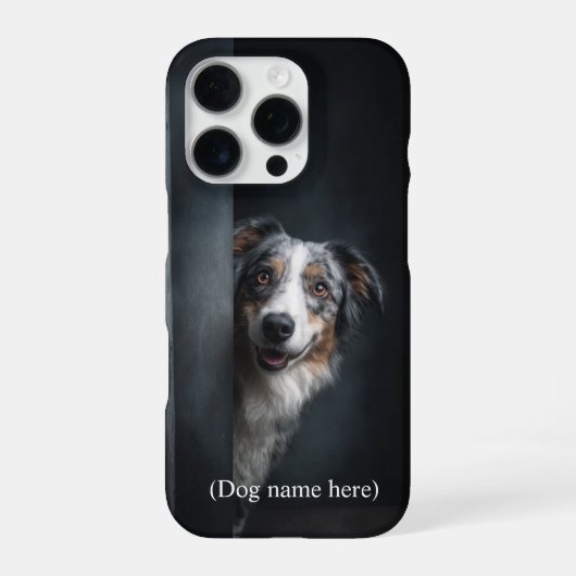 Coque iPhone 16 Pro Personalized Blue Merle Aussie Portrait (Verso)