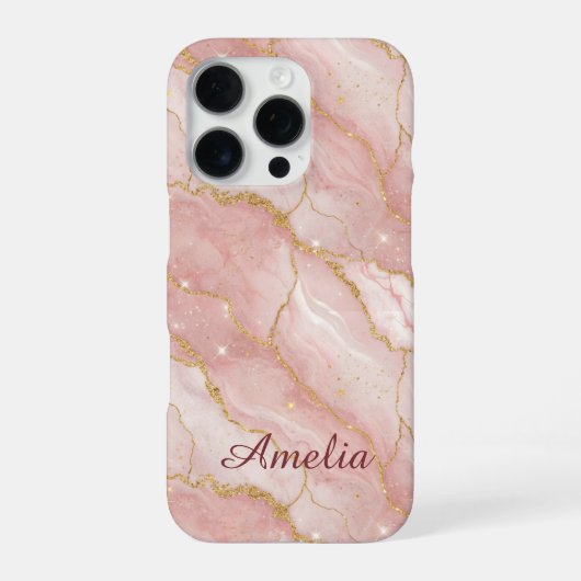 Coque iPhone 16 Pro Personalized Modern Rose Quartz Marble Gold (Verso)