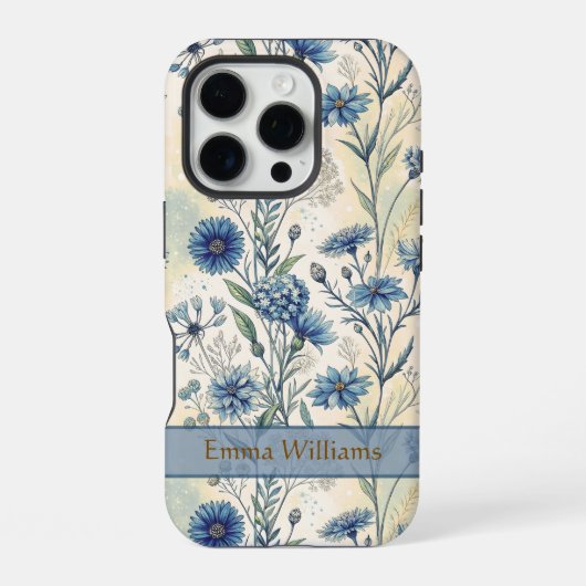 Coque iPhone 16 Pro Personalized Name Blue Wildflowers (Verso)