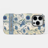 Coque iPhone 16 Pro Personalized Name Blue Wildflowers (Verso Horizontal)