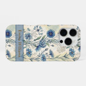Coque iPhone 16 Pro Personalized Name Blue Wildflowers (Verso Horizontal)