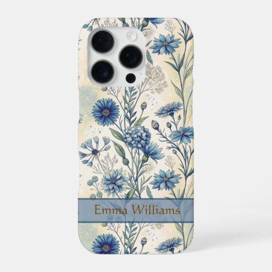 Coque iPhone 16 Pro Personalized Name Blue Wildflowers (Verso)