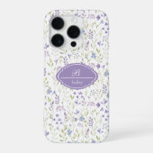 Coque iPhone 16 Pro Personalized Purple Floral Monogram (Verso)