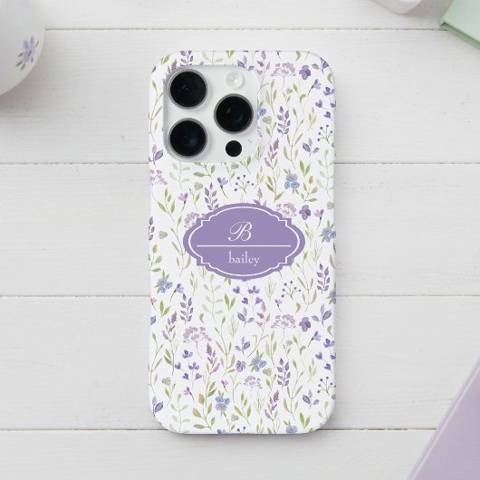 Coque iPhone 16 Pro Personalized Purple Floral Monogram