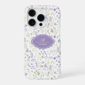 Coque iPhone 16 Pro Personalized Purple Wildflower Monogram (Verso)
