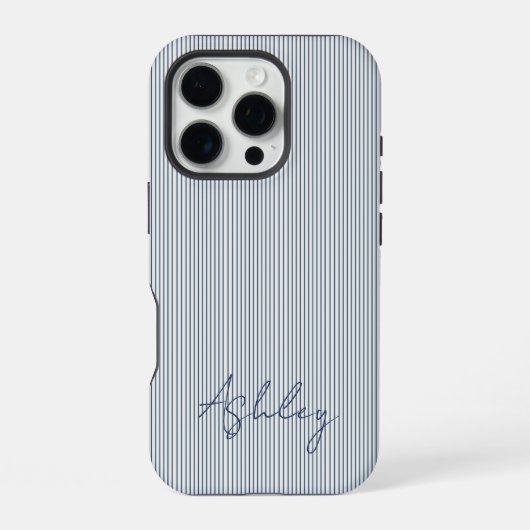 Coque iPhone 16 Pro Personalized Striped Blue Tones Minimalist Chic (Verso)