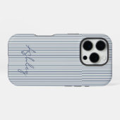 Coque iPhone 16 Pro Personalized Striped Blue Tones Minimalist Chic (Verso Horizontal)