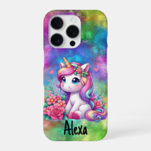 Coque iPhone 16 Pro Personnalisez les nuages néon et licorne