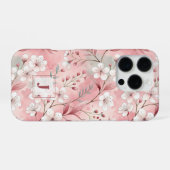 Coque iPhone 16 Pro Pink cherry blossom monogram (Verso Horizontal)