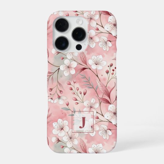 Coque iPhone 16 Pro Pink cherry blossom monogram (Verso)