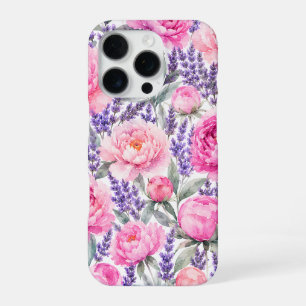 Coque iPhone 16 Pro Pivoines roses & Lavande Motif floral aquarelle
