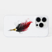 Coque iPhone 16 Pro Plume rouge avec pointe en or (Verso Horizontal)