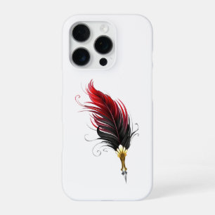 Coque iPhone 16 Pro Plume rouge avec pointe en or