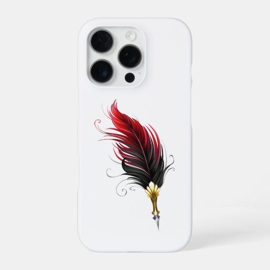 Coque iPhone 16 Pro Plume rouge avec pointe en or (Verso)
