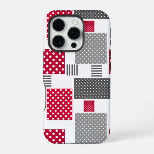 Coque iPhone 16 Pro Pneuka rouge gris patchwork sur arrière - plan bla (Verso)