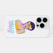 Coque iPhone 16 Pro Portrait de femme avec typographie Hello Darling (Verso Horizontal)