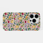 Coque iPhone 16 Pro Poulets et fleurs sauvages sur coton bonbon rose (Verso Horizontal)