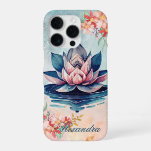 Coque iPhone 16 Pro Pureté Décorative – Lotus Rose et Vert
