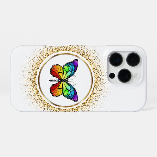 Coque iPhone 16 Pro Rainbow Butterfly in a Golden Circle  (Verso Horizontal)