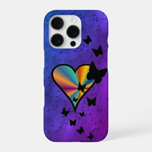 Coque iPhone 16 Pro Rainbow heart and Butterfly (Verso)