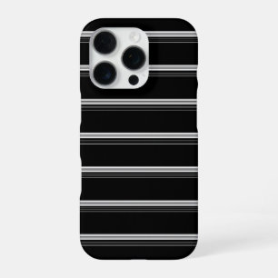 Coque iPhone 16 Pro Rayé noir blanc chic 