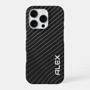 Coque iPhone 16 Pro Rayure diagonale blanche sur fond noir – Minimalis