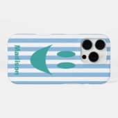 Coque iPhone 16 Pro Rayures Bleu Ciel Mignon Smiley Menthe (Verso Horizontal)