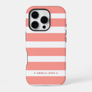 Coque iPhone 16 Pro Rayures de cabane rose corail mignon